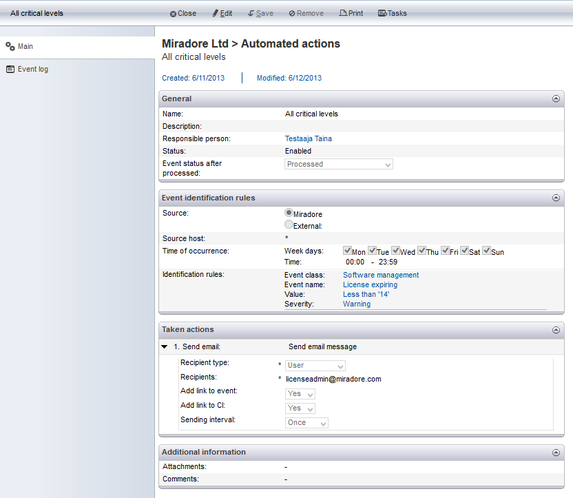 Automated actions item